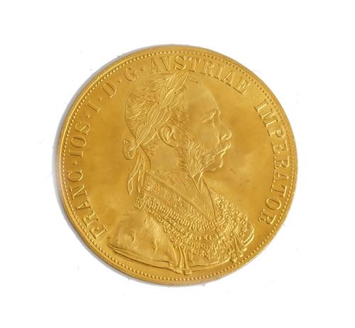 An Austrian re-struck four ducats, 1915, with a case.