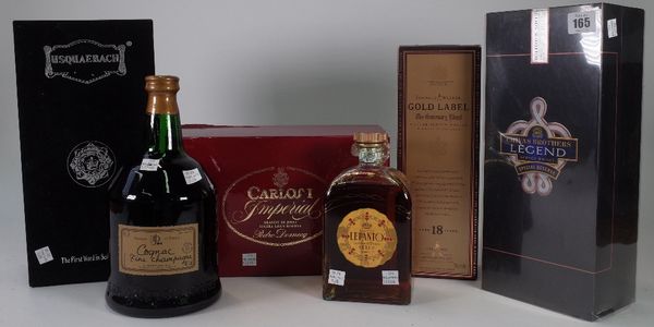 Scotch Whisky and Brandy, comprising; Johnnie Walker Gold Label, Aged 18yrs, Chivas Brothers Legend, Usquaebach, Carlosi Imperial, J.Danflou Cognac...