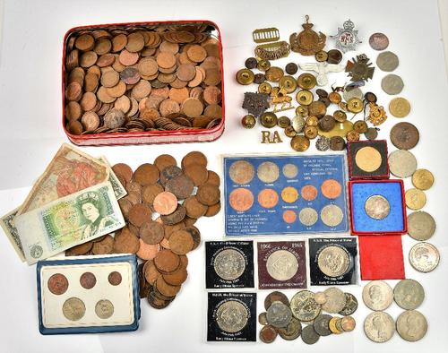 A group of badges and buttons including a Third Reich eagle with a swastika, a German 1914-1918 medal, an ATS brooch badge, a NFS cap badge, also...
