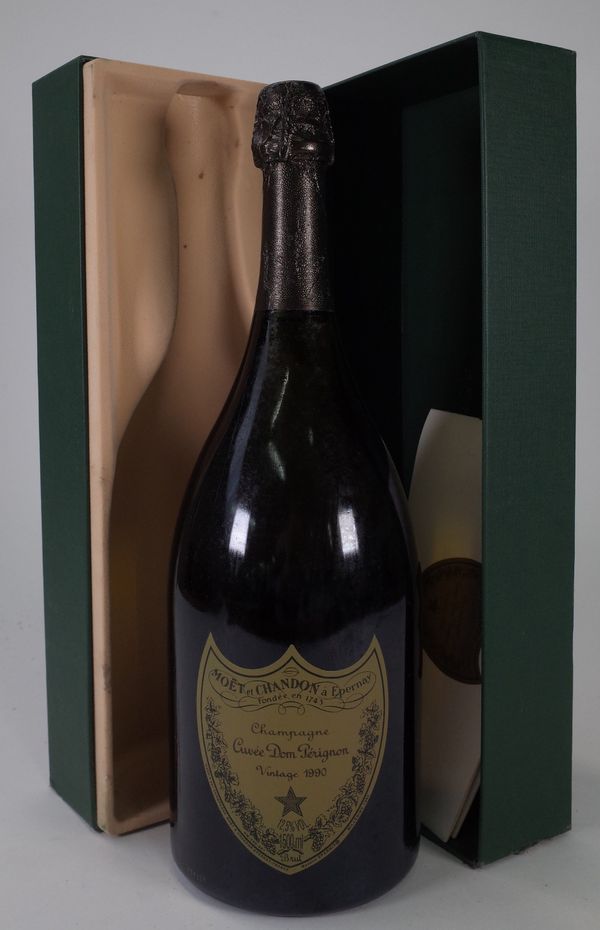 A magnum of 1990 Vintage Cuvee Dom Perignon Champagne, boxed.