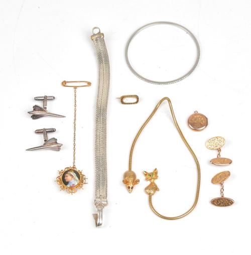 Two 9ct gold cufflinks, made to be worn as a pair of cufflinks, weight 5 gms, a pair of silver cufflinks with aeroplane motifs by Links London, a...