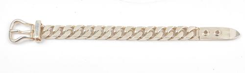 A Hermes silver bracelet, in a faceted curb link design, the clasp formed as a buckle and strap, length 22cm, detailed 925 Hermes, weight 114.5 gms,...