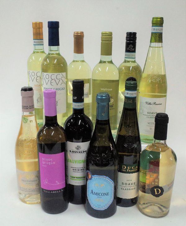 Italian White Wine: Rocca Sveva Soave Classico 2019; Rocca Sveva Pinot Grigio 2019; Sacchetto Sauvignon 2019; Waitrose Dry; Morrisons The Best Soave...