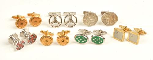 Six pairs of Dunhill cufflinks, in a variety of designs and a pair of Italian silver cufflinks, the circular fronts designed as Islamic coins, the...