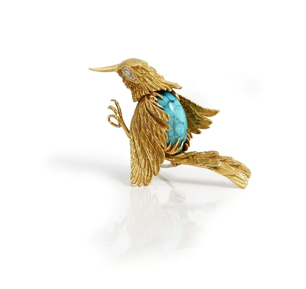 A French gold and turquoise brooch