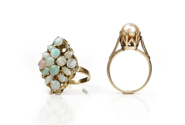 A gold and opal marquise shaped cluster ring and another ring (2)