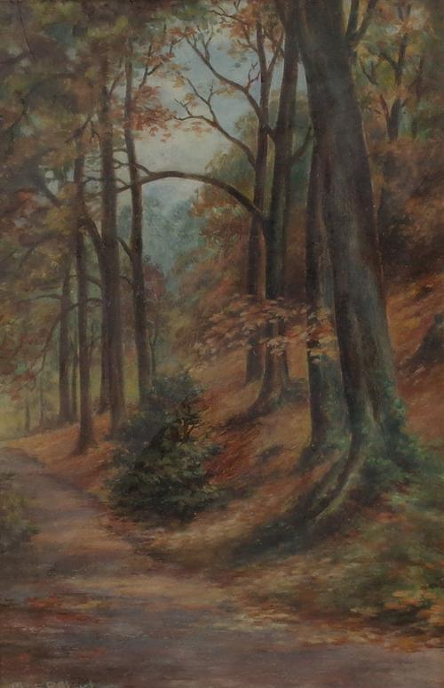 Charles E Fletcher (British, early 20th Century), River Walk, Willersley Castle, Autumn, signed 'Chas E Fletcher' (lower left), gouache, 16 x 10.5cm,...