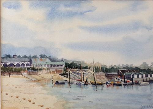 Diana Tunnicliffe (British, 20th Century), Bembridge Sailing Club from the Harbour, Isle of Wight, initialed and dated '1998' (lower right) and bears...