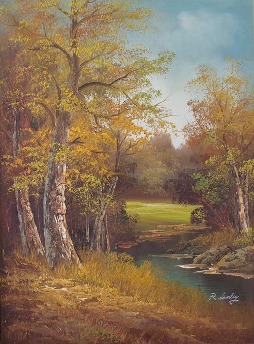 R. Lanley (British, 20th Century), A woodland landscape, signed 'R Lanley' (lower right), oil on canvas, 60 x 45cm.