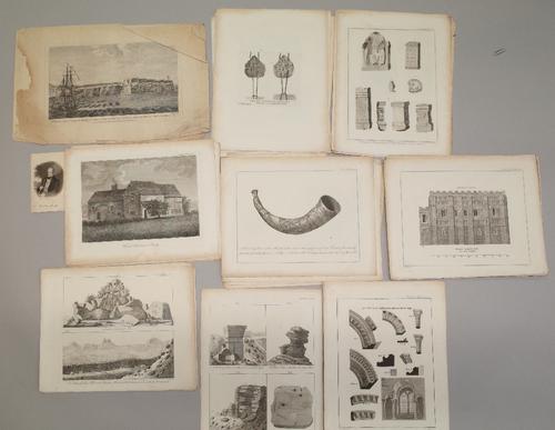 A folio of prints to include, after John Hood, A naval engagement near the Rock of Lisbon, and after P Osbridge, The breach of Moro castle, to be...