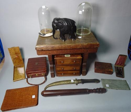 Collectables; including two early 20th century mahogany miniature chest of drawers, the largest 19cm wide x 21cm high, an early 20th century wooden...