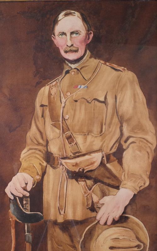 English School, 20th Century, Portrait of an army officer, watercolour, 77 x 51cm.