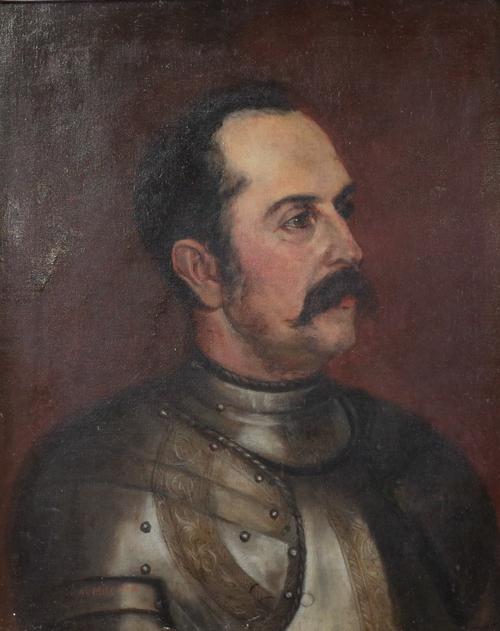 A*** Mitchell (British, late 19th/early 20th Century), Portrait of a gentleman in armour, signed 'A Mitchell' (lower left), oil on canvas, 50 x 40cm,...
