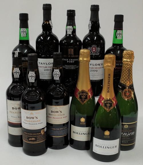 Port and Champagne (11 bottles, cellarage unknown): Taylor's 2005 LBV; Taylor's 2009 LBV; Dow's Trademark Finest Reserve (2 bottles); Dow's Master...
