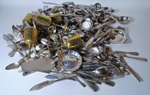 A large quantity of early 20th century, silver plated flatware, (qty).