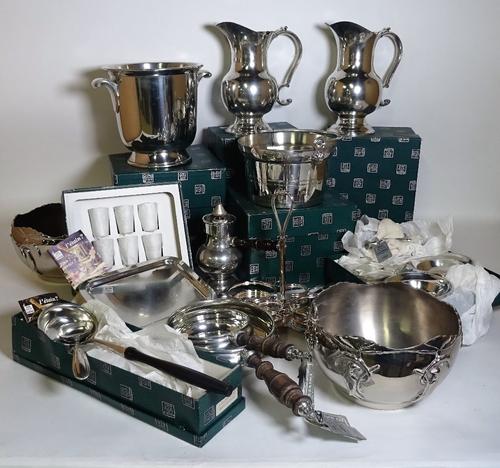 Etains silver plated wares, including; champagne bucket, water jugs, trays, ice bucket and sundry, (qty).