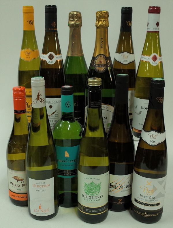 White wine from Alsace: Willm Cremant d'Alsace Brut; Vieil Armand Riesling 2018; Pierre Jaurant Édition Limitée Riesling 2018; Pfaff Pinot Gris...