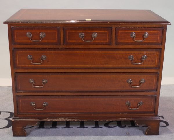 A 20th century mahogany chest of three short and three long drawers, on bracket feet, 92cm wide x 73cm high.