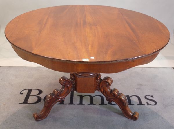 A 19th century Dutch mahogany circular breakfast table, on carved tripod base, 121cm diameter x 80cm high.
