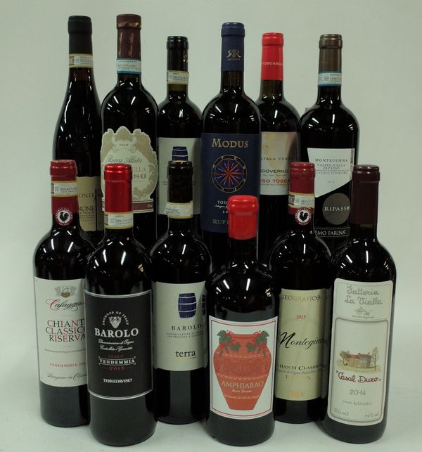 Italian Red Wine: Cafaggio Chianti Classico Riserva 2016; Terredavino Barolo 2015; Terra Barolo 2015 (2 bottles); Amphiarao Toscano 2018; Montegiachi...