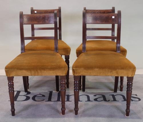 A late Victorian mahogany dining table with one extra leaf, 122cm wide x 137cm long, 180cm fully extended, and a set of six bar back dining chairs,...