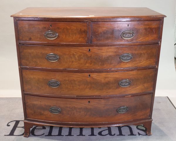 A George III mahogany bowfront chest of two short and three long graduated drawers, 108cm wide x 103cm high.