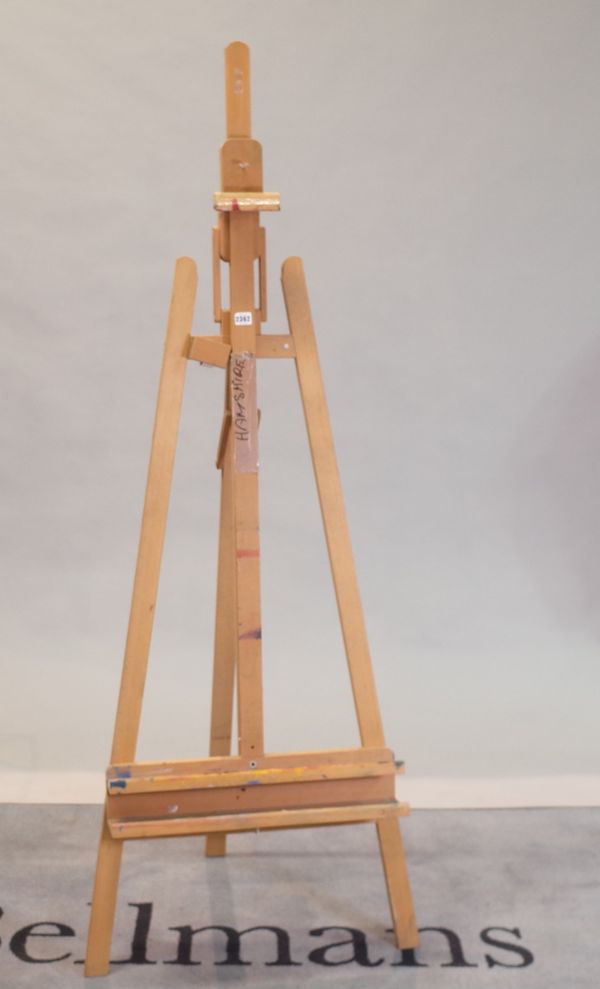 A modern beech 'A' frame artist's easel, 56cm wide x 177cm high.