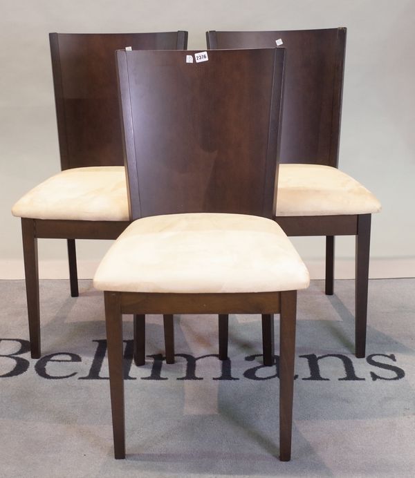 A set of three modern stained beech side chairs, 44cm wide x 89cm high (3).