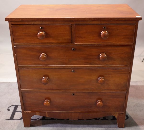 A 19th century mahogany chest of two short and three long drawers, 99cm wide x 108cm high.