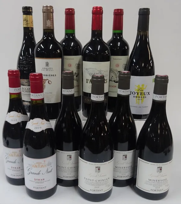 French Red Wine: Fortant Grande Nuit Syrah 2019 (2 bottles); Fortant Saint-Chinian 2018 (2 bottles); Fortant Minervois 2018 (2 bottles); Eclats de...