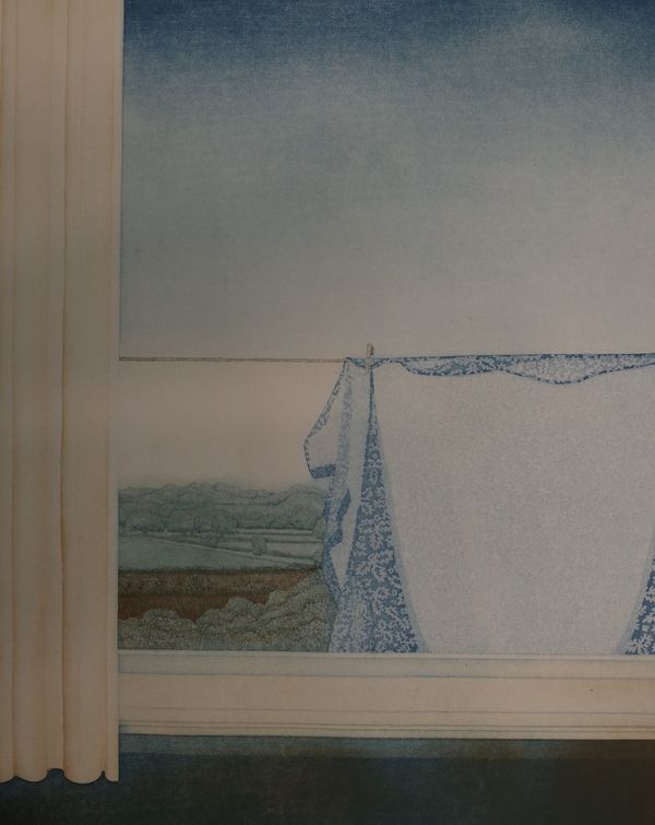 20th Century School, Washing line from a window, indistinctly signed and dated '74' in pencil (in lower margin), aquatint, 49 x 39cm (unframed)