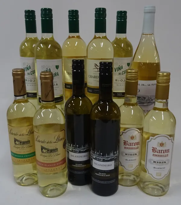 Spanish White Wine: Silandeiro Albarino 2019 (2 bottles); Senorio de los Llanos Crianza Blanco 2017; Senorio de los Llanos Roble Blanco 2018; Baron...