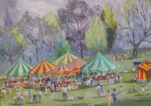 Elsie K Simpson Powell (British, 1895-1975), The Fair, signed 'EKS Powell' (lower right), gouache, 24.5 x 34cm ARR