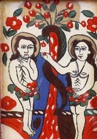 European School, 20th Century, Adam and Eve, bears label (verso), acrylic and mixed media, 19.5 x 13.5cm, together with; another similar of St George...