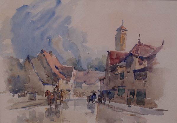 Attributed to Conrad Carelli (British, 1869-1956), A Continental street scene, watercolour, 17 x 25cm ARR