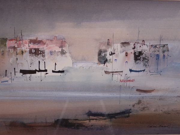 Colin Kent (British, b. 1934), Evening Moorings, signed 'Colin Kent' (lower right) and bears The Mall Galleries label (verso), watercolour and...