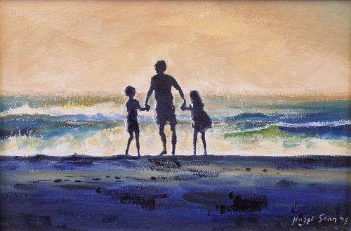 Hazel Soan (British, b. 1954), Braving the Waves, signed and dated 'Hazel Soan 98' (lower right) and bears label (verso), oil on canvas, 19 x 29cm ARR