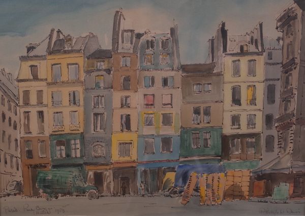 Philip W Davis (British, 20th Century), Paris, Rue Berger, signed 'Philip W Davis' (lower right), titled and dated '1953' (lower left), ink and...