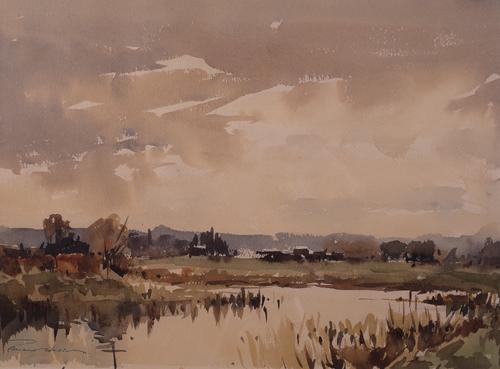 Edward Wesson (British, 1910-1983), A winter pool, signed 'Edward Wesson' (lower left), watercolour, 33 x 45cm ARR