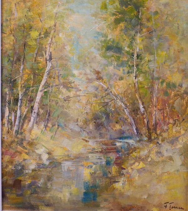 F*** Tonea (20th Century), A woodland stream, signed 'F Tonea' (lower right), oil on canvas, 49 x 43cm