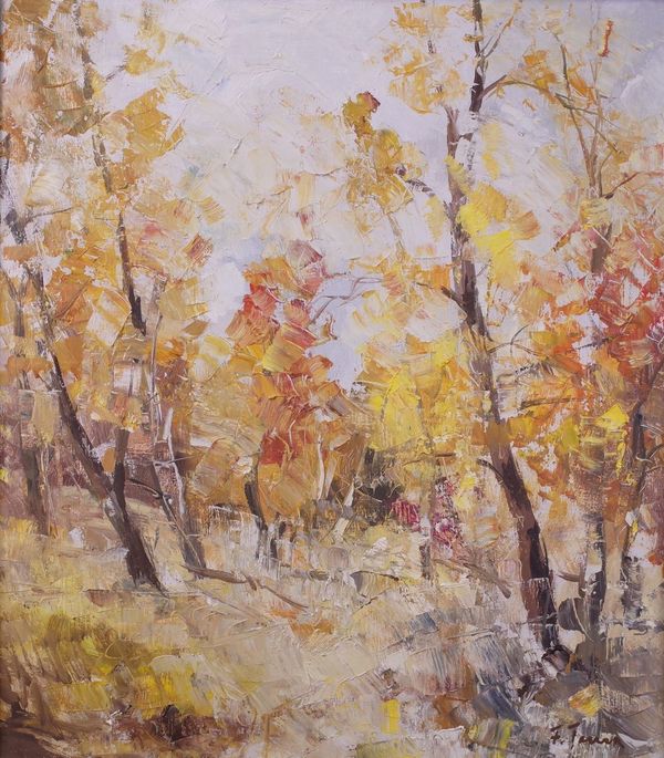 F*** Tonea (20th Century), Trees in autumn, signed 'F Tonea' (lower right), oil on canvas, 49 x 44cm