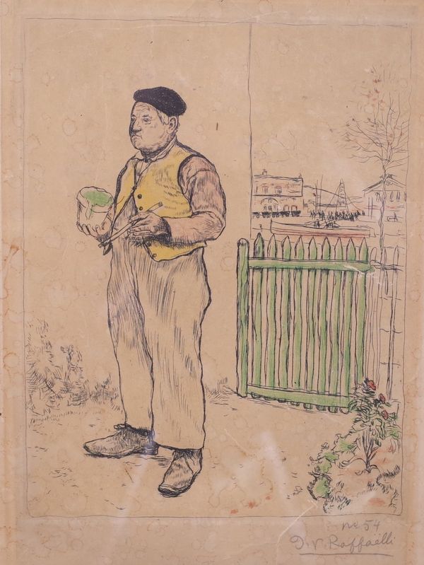 Jean-Francois Raffaelli (French, 1850-1924), Le Bonhomme venant de peindre sa barrière, signed and numbered in the pencil in the margin 'J Fr...