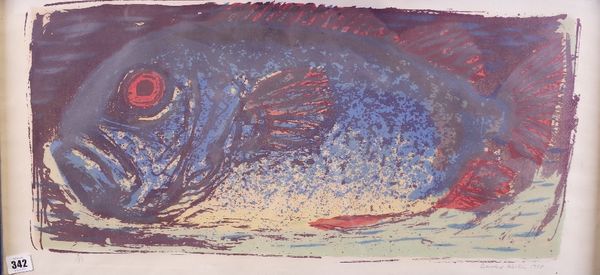 David Koster (British, b.1932), Fish, signed and dated 'David Koster 1958', screenprint, 36 x 76cm, to be sold with; David Tindle, Still life of...