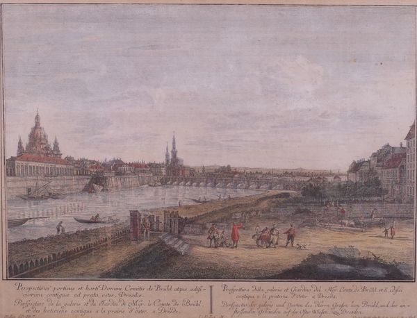 After Georg Balthasar, Perspective view of Dresden, coloured engraving, 31.5 x 41.5cm