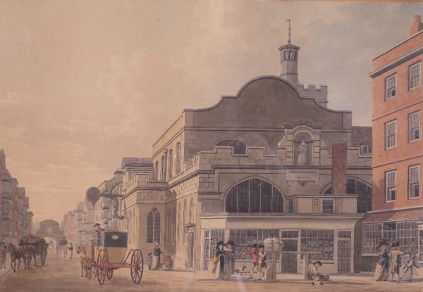 Thomas Malton the younger (British, 1748-1804), St Dunstan's, Fleet Street, inscribed in pencil with title (in mount), hand coloured engraving, 33 x...