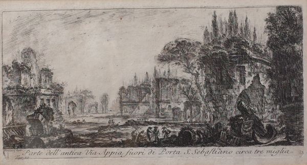 Giovanni Battista Piranesi (Italian, 1720-1778), Parte dell via Appia fuori di porta S Sebastiano circa tre miglia, etching, 14 x 27cm, together with...