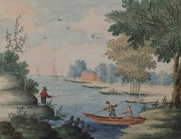 E Helmigh Doofenstorm (European, late 18th/early 19th Century), A man and a woman on a boat and a man fishing; A man in a boat, a pair, each signed...