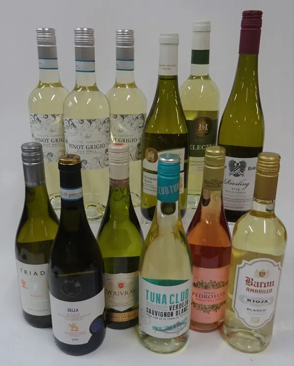 White Wine from Italy, Spain and Israel: Fillipo Sansovino Pinot Grigio 2019 (3 bottles); Triade Fiano Falanghina Greco (2019); Sella Soave Classico...