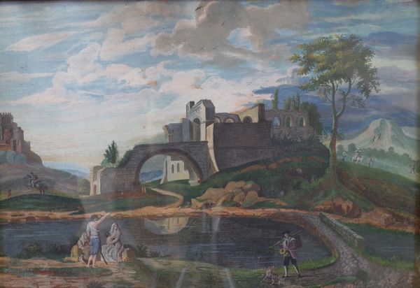 Italian School, early 19th Century, Figures in an Arcadian landscape, gouache, 32 x 47cm