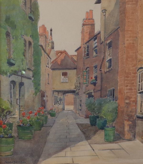 Nora Davison (British, fl. 1881-1905), Off Eton High Street, signed 'Nora Davison' (lower left) and bears Malcolm Innes Gallery label (verso),...